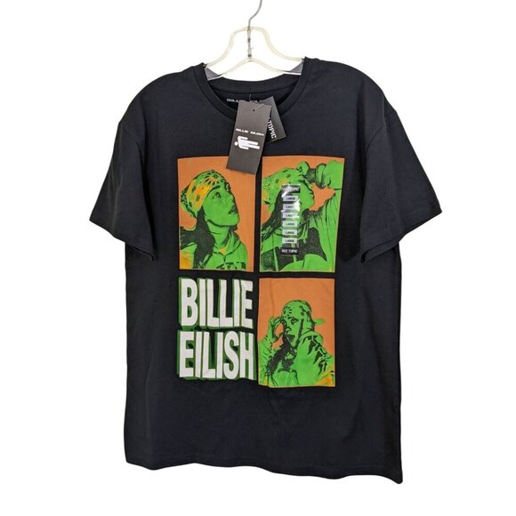 Hot Topic Billie Eilish Bandanna Grid T Shirt Large Black Orange Green Pop Music - Picture 1 of 5